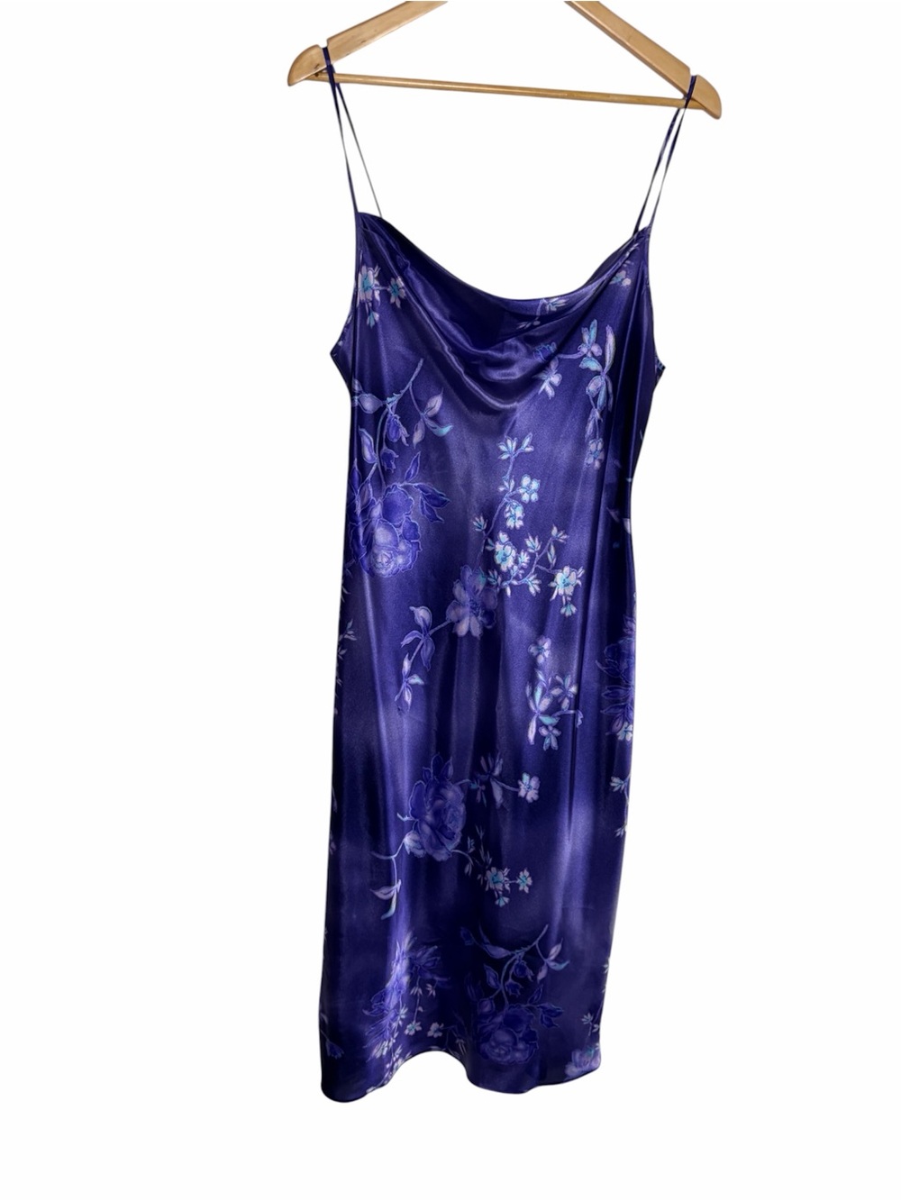 NWT vintage Y2K purple floral satin cowl neck tie back nightgown/ dress size L